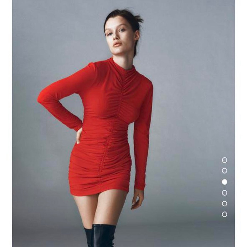 Zara - Long Sleeve Ruched Mini Dress